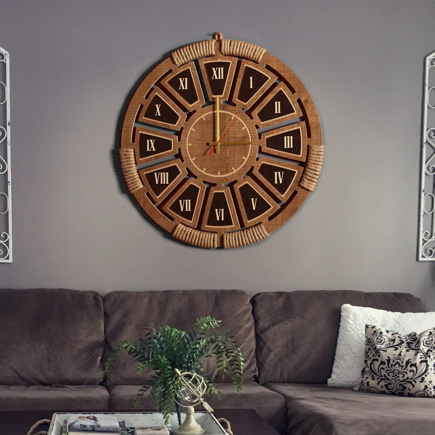Zeyrek Romen Rakamlı Hasır İşlemeli Ahşap Saat 55 Cm