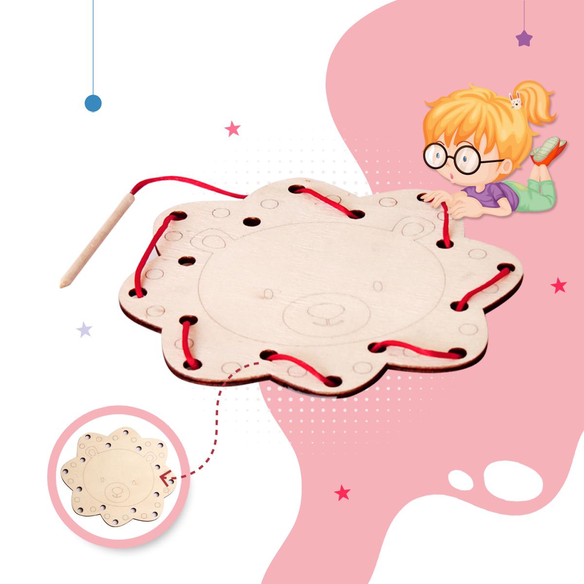 Woodentoy Ahşap Zeka Geliştirici Panda Modeli İp Geçirme Oyunu El Beceri Montessori Oyunu