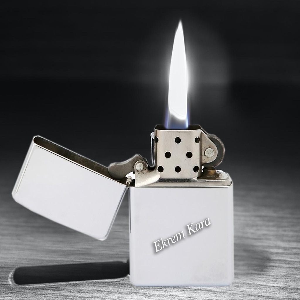 Silver Light Gümüş Renkli İsme Özel Şık Tasarım Metal Çakmak